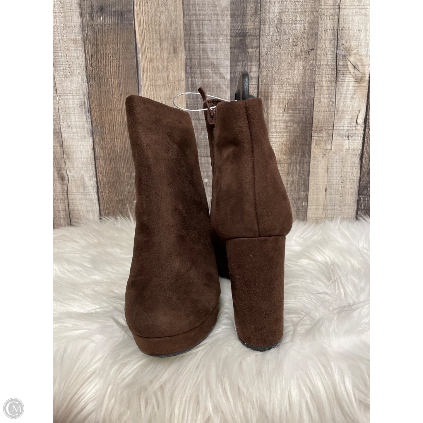 Boots Ankle Heels By Forever In Brown, Size: 7