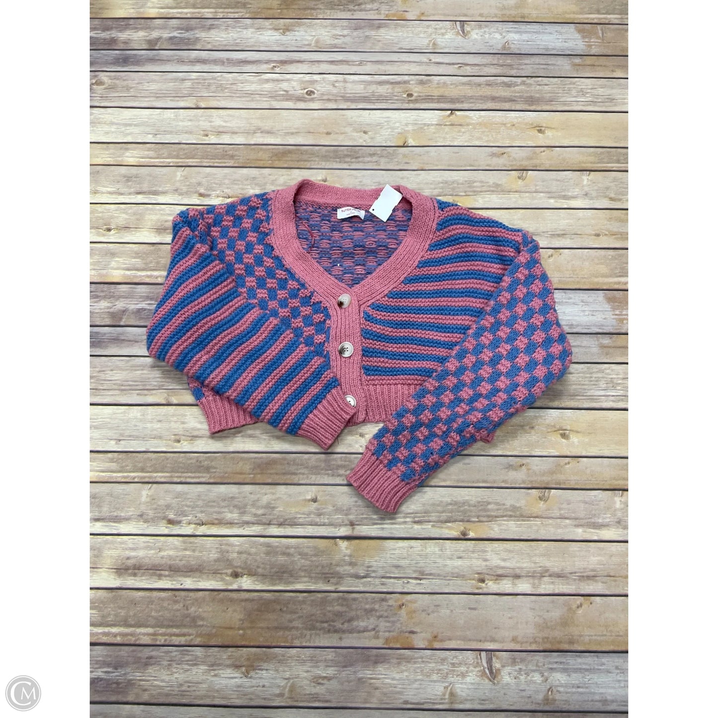 Sweater Cardigan By Cme In Blue & Pink, Size: M