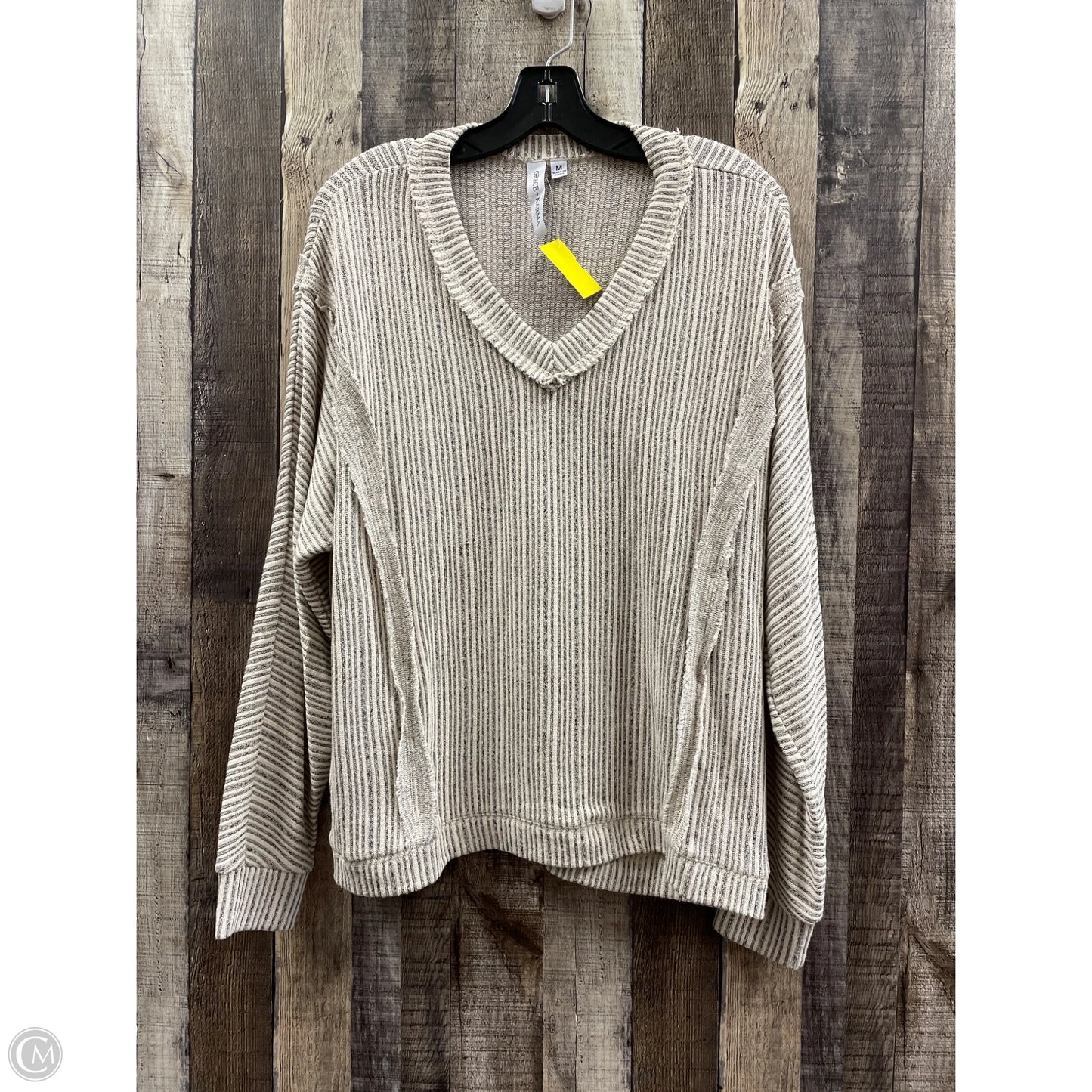 Top Long Sleeve By Grace + Karma In Cream & Grey, Size: M