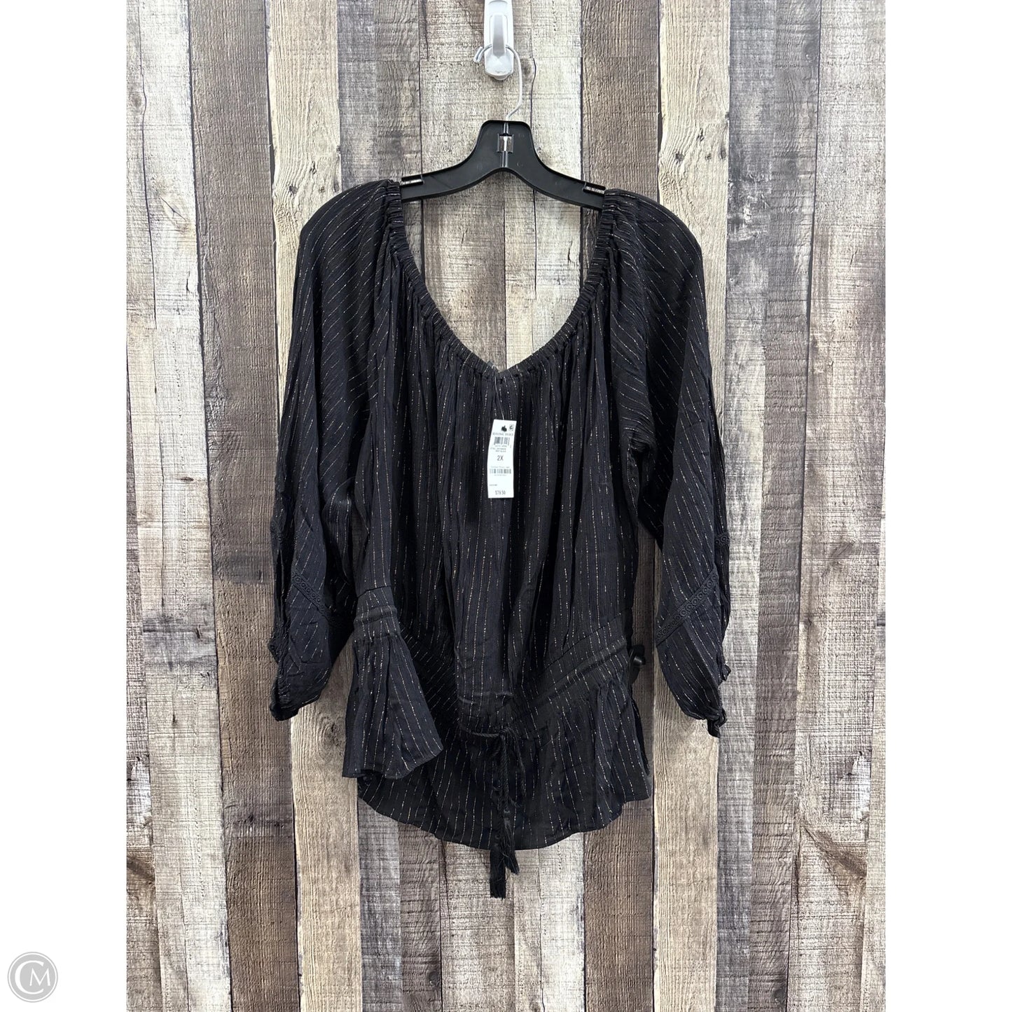 Top 3/4 Sleeve By International Concepts In Black & Gold, Size: 2x