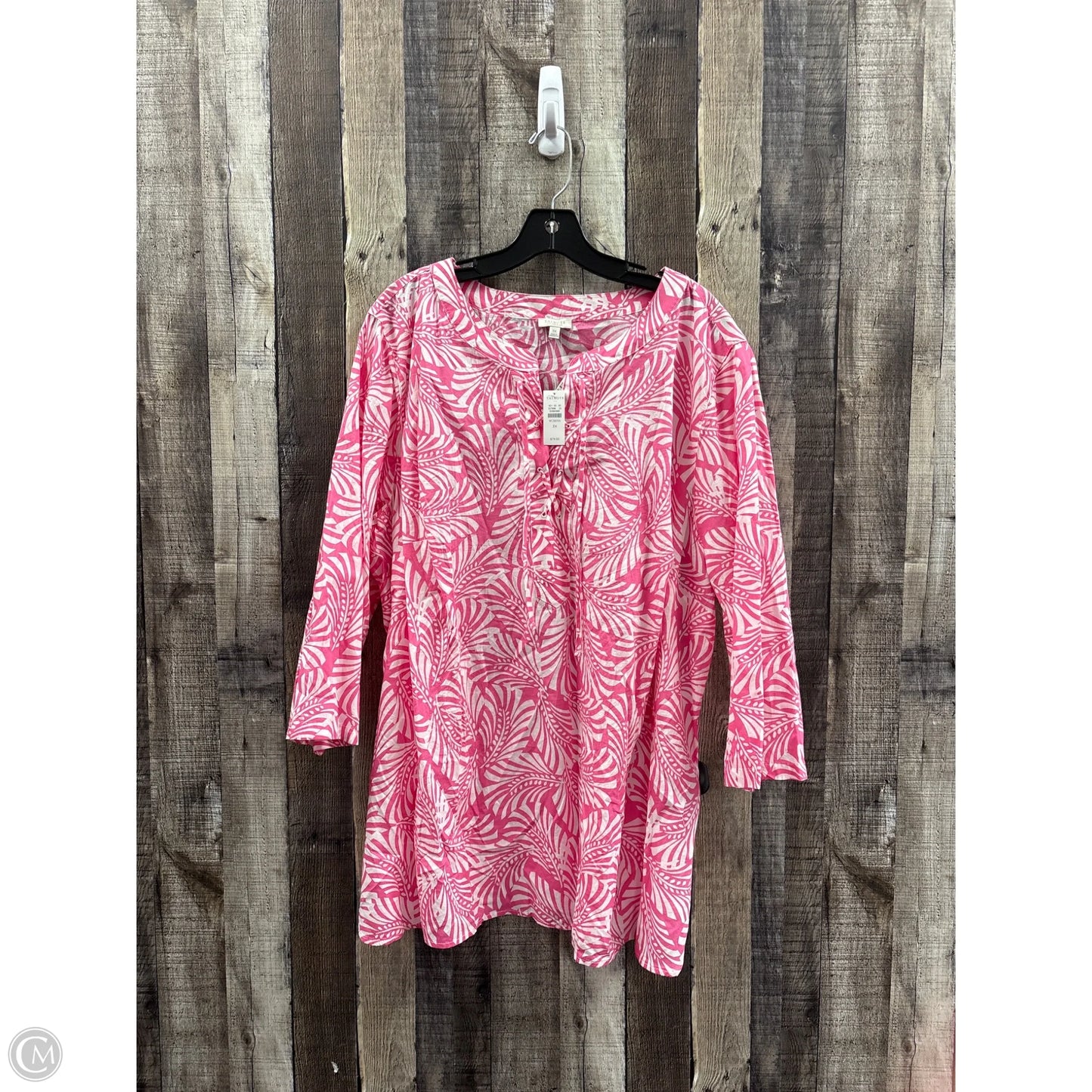 Top 3/4 Sleeve By Talbots In Pink & White, Size: 3x