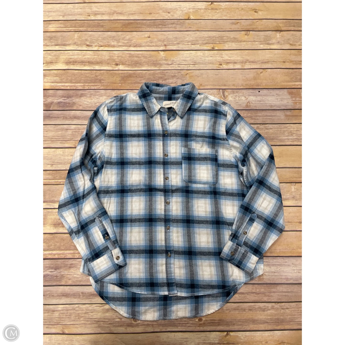 Top Long Sleeve By Universal Standard In Blue & White, Size: M