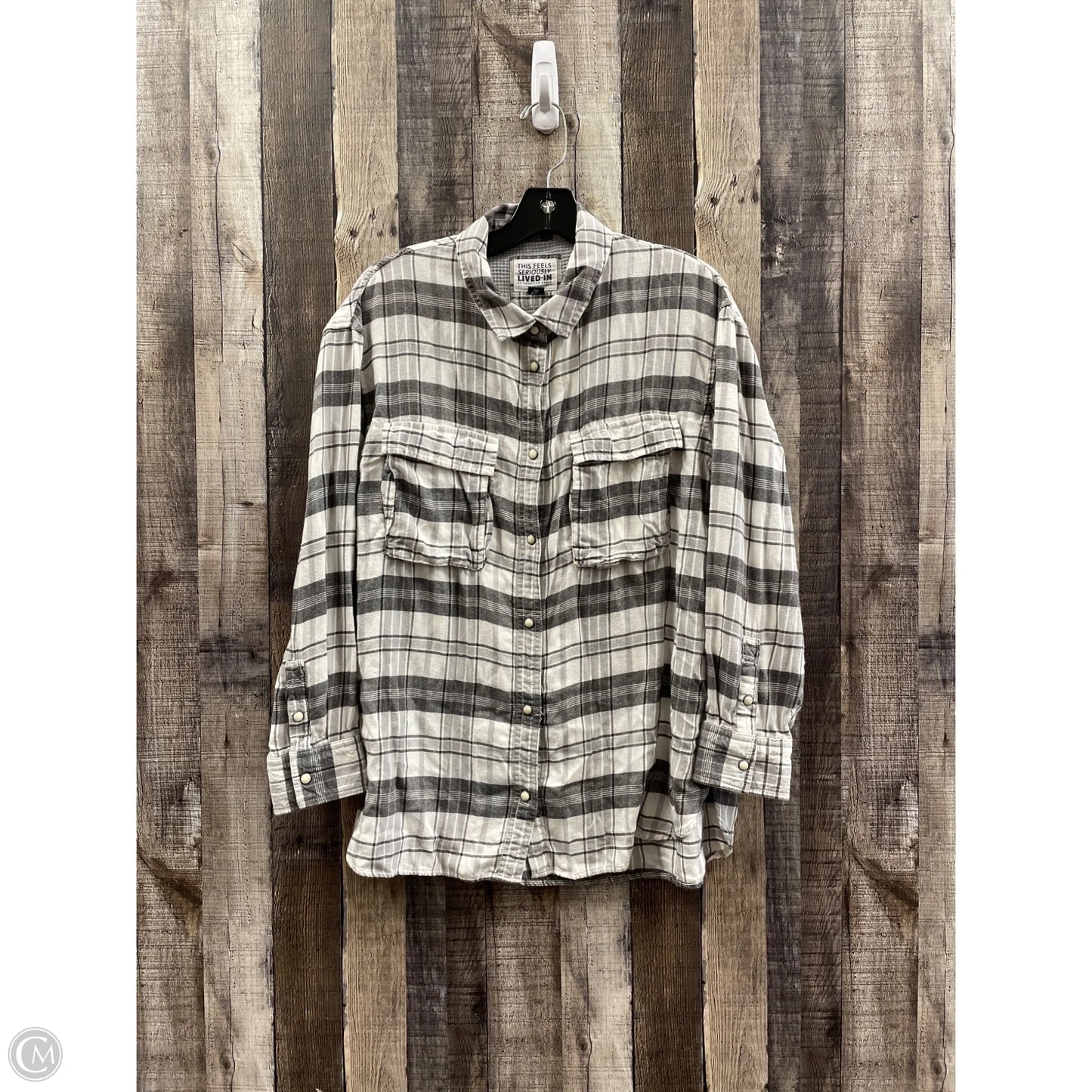 Top Long Sleeve By American Eagle In Grey & White, Size: M