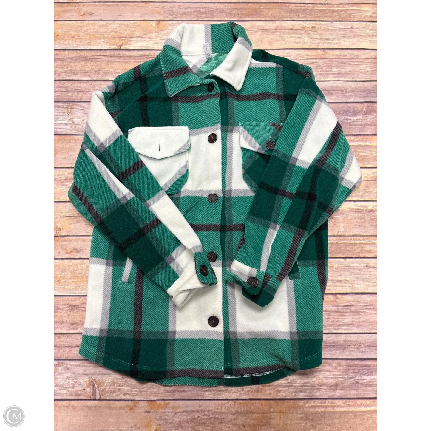 Jacket Shirt By Zenana In Green & White, Size: S