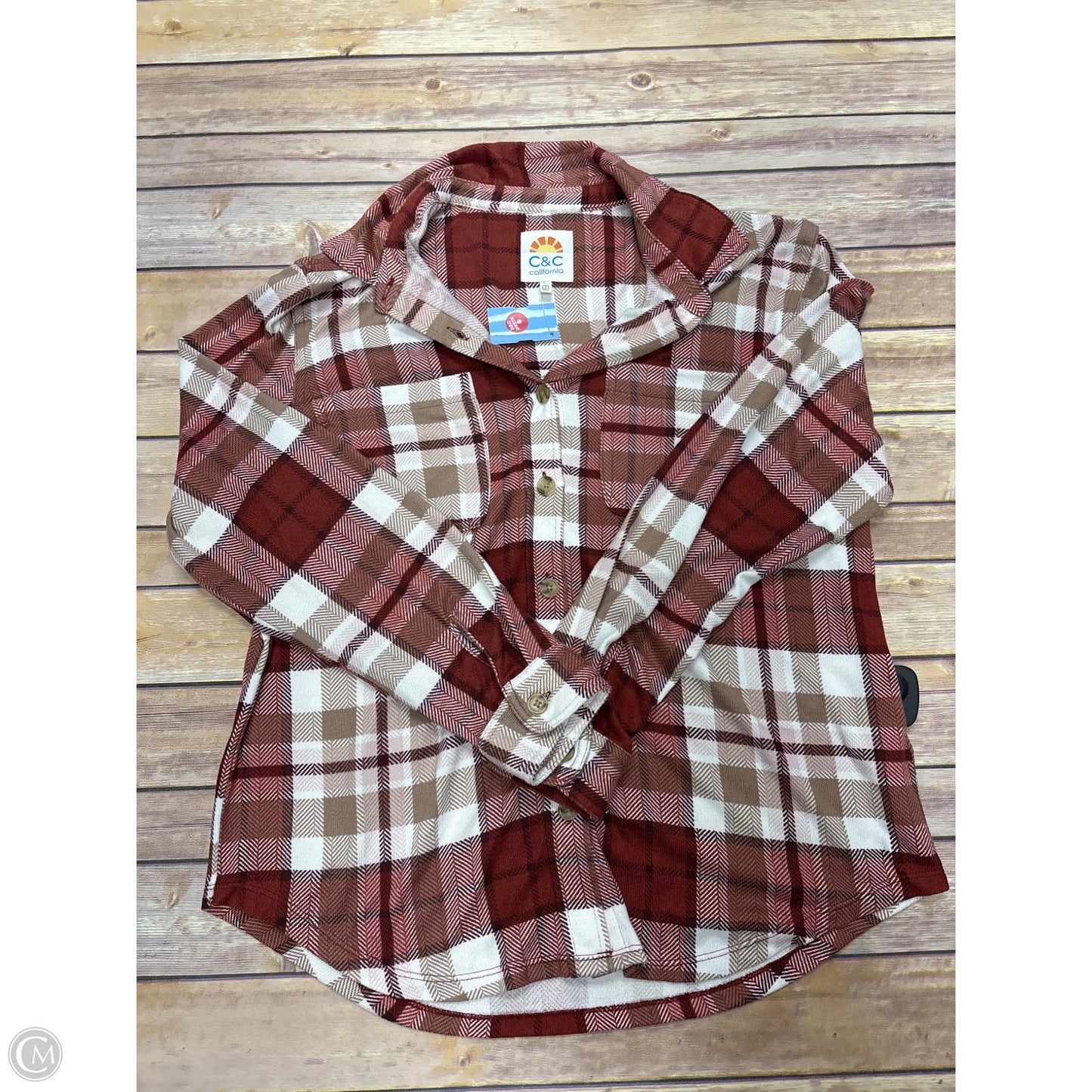 Top Long Sleeve By Cme In Checkered Pattern, Size: M