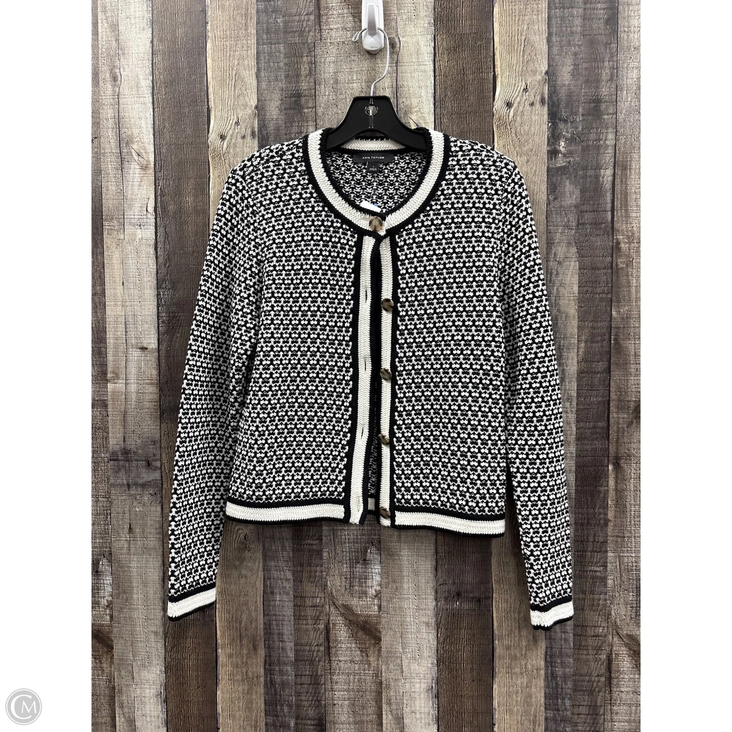 Sweater Cardigan By Ann Taylor In Black & White, Size: S