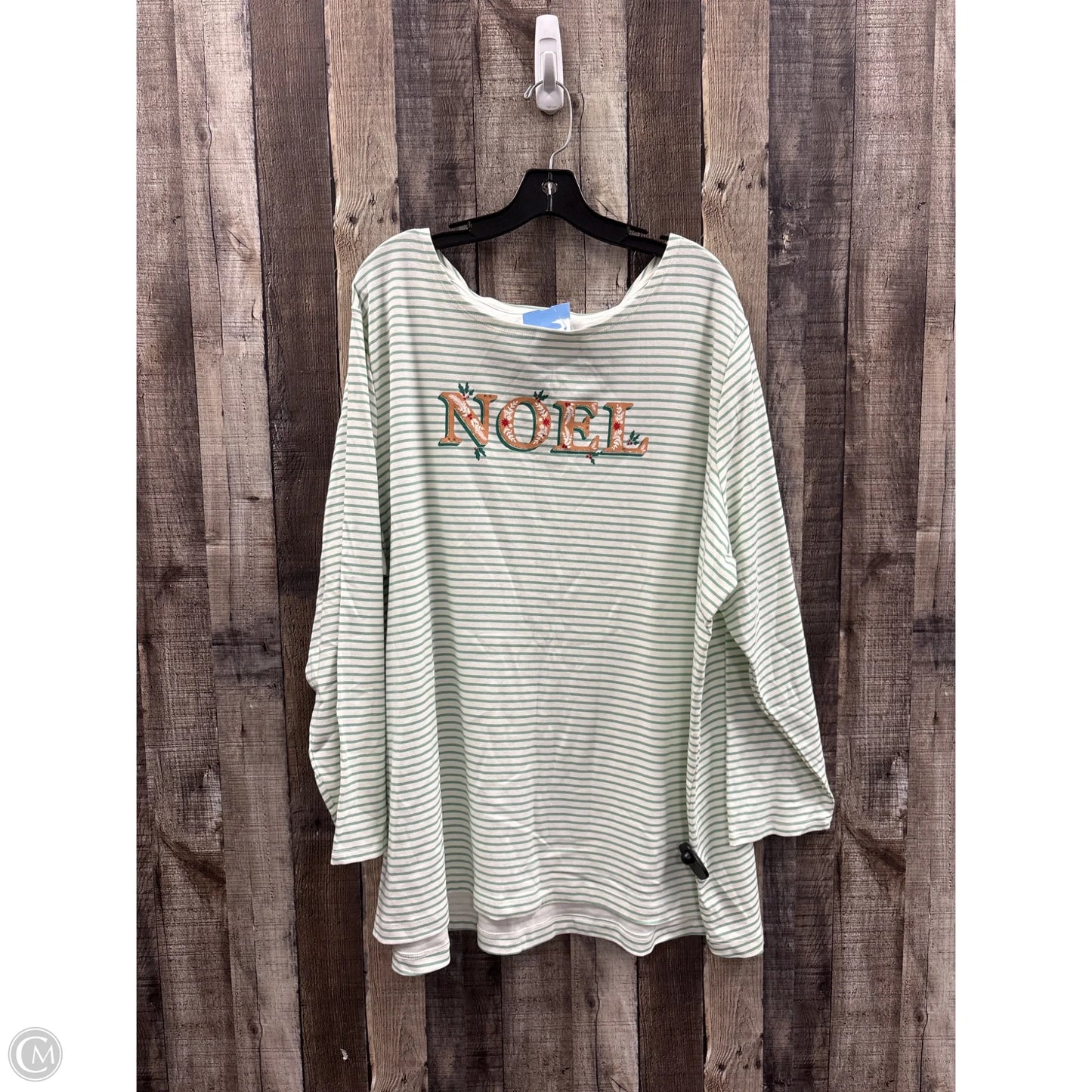 Top Long Sleeve By Croft And Barrow In Green & White, Size: 4x
