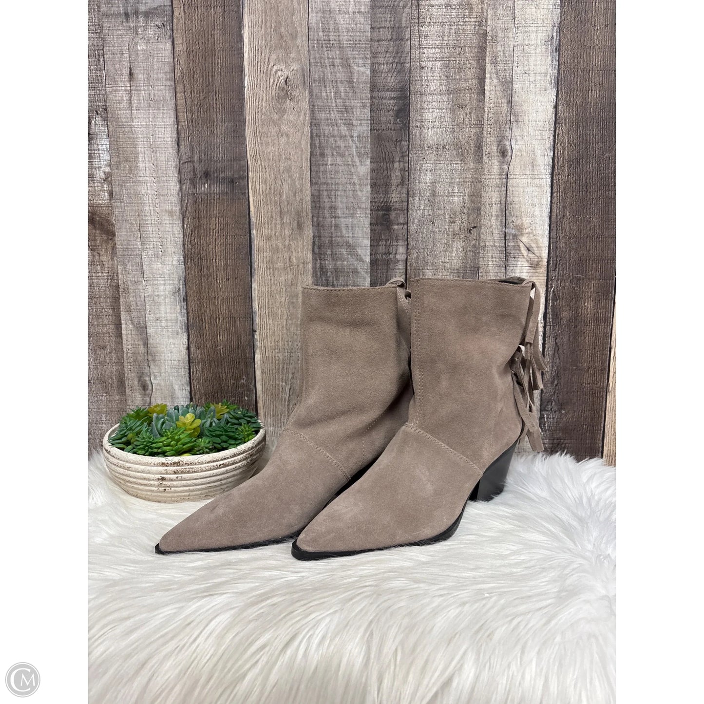 Boots Ankle Heels By Zara Women In Taupe, Size: 10