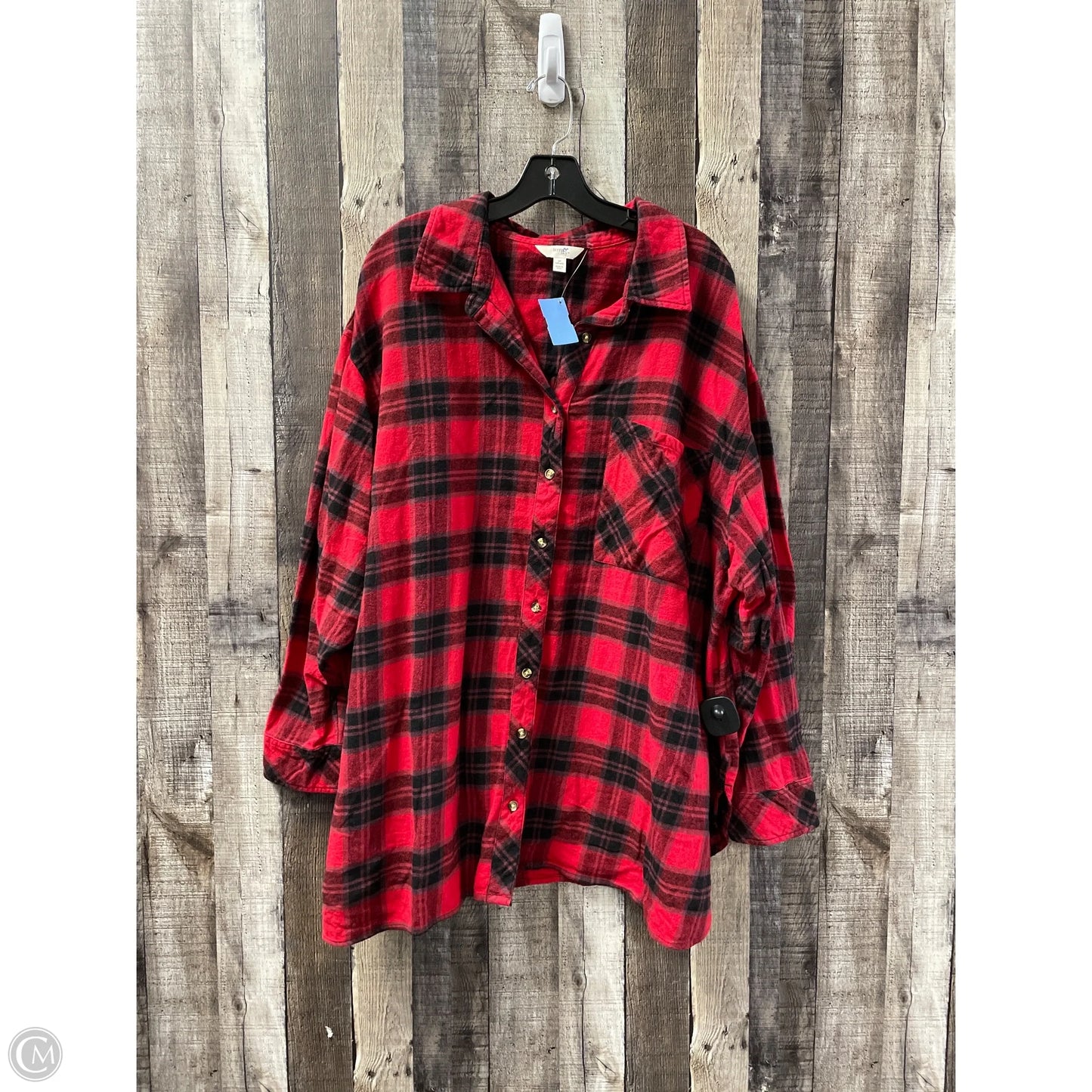 Top Long Sleeve By Terra & Sky In Black & Red, Size: 3x