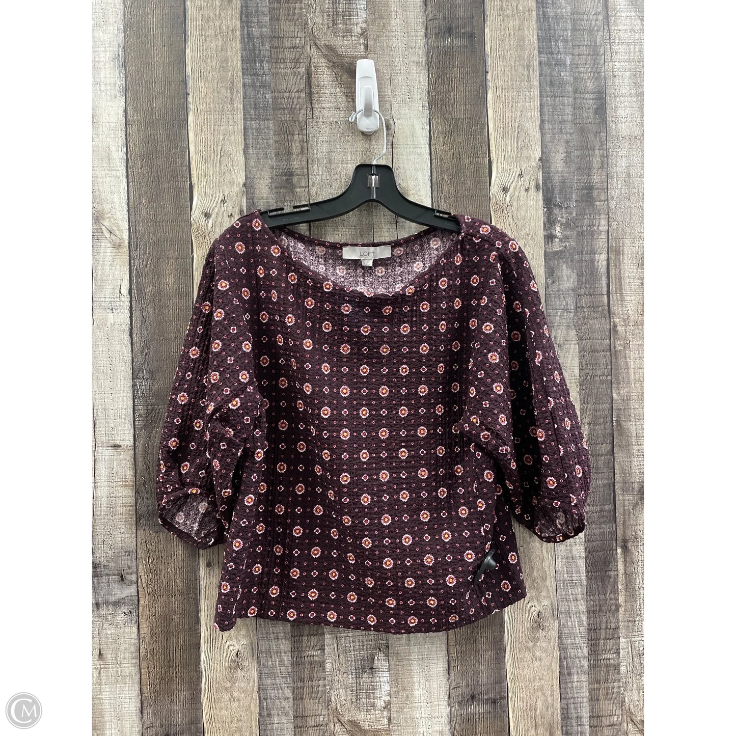 Top 3/4 Sleeve By Loft In Maroon, Size: S