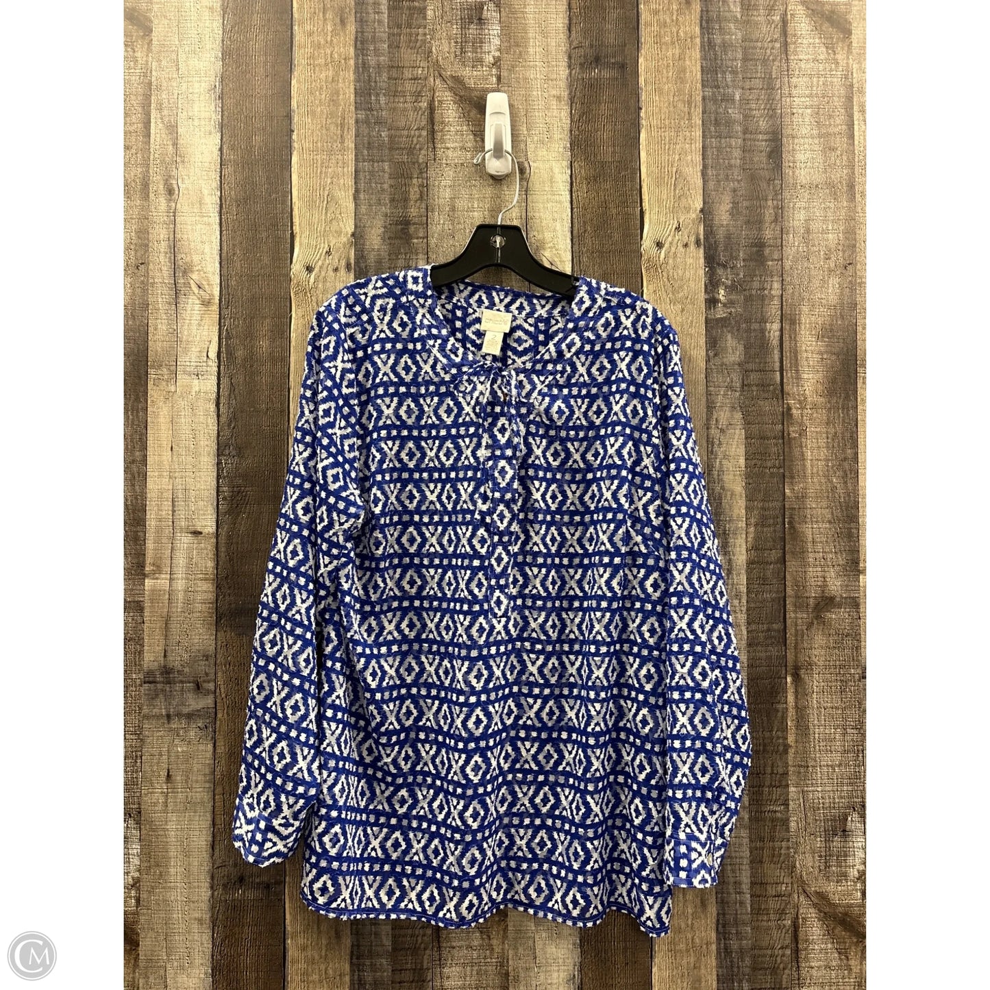 Top Long Sleeve By Chicos In Blue & White, Size: L