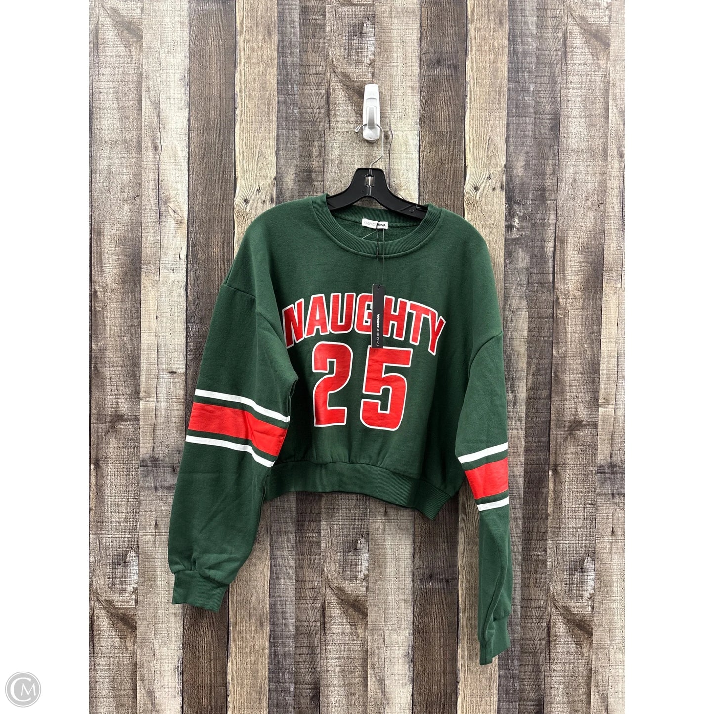 Top Long Sleeve By Fashion Nova In Green & Red, Size: S