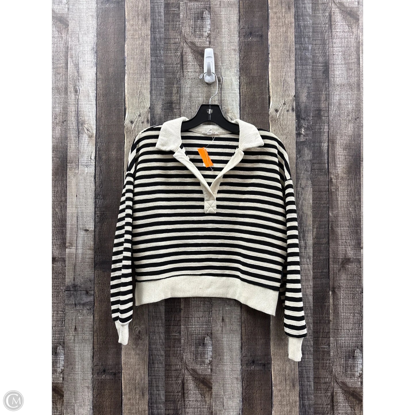 Top Long Sleeve By Blu Pepper In Black & Cream, Size: M