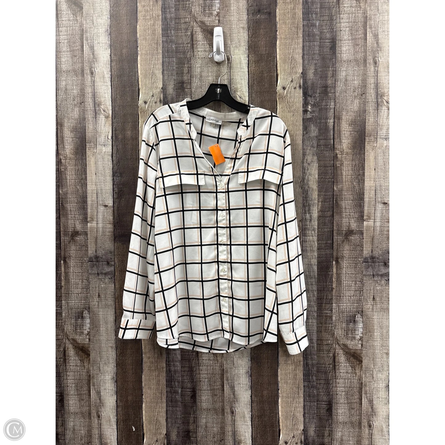 Top Long Sleeve By Calvin Klein In Black & White, Size: Xl