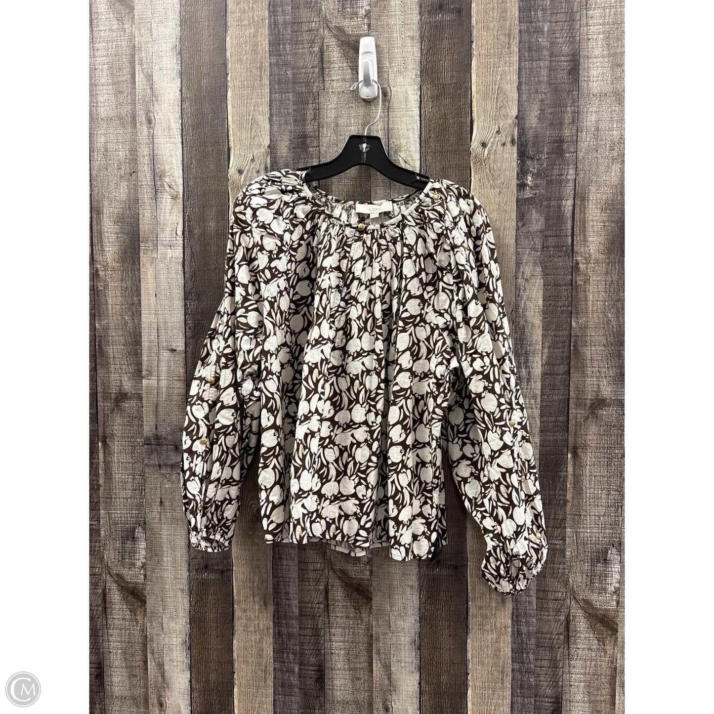 Top Long Sleeve By Loft In Brown & White, Size: M