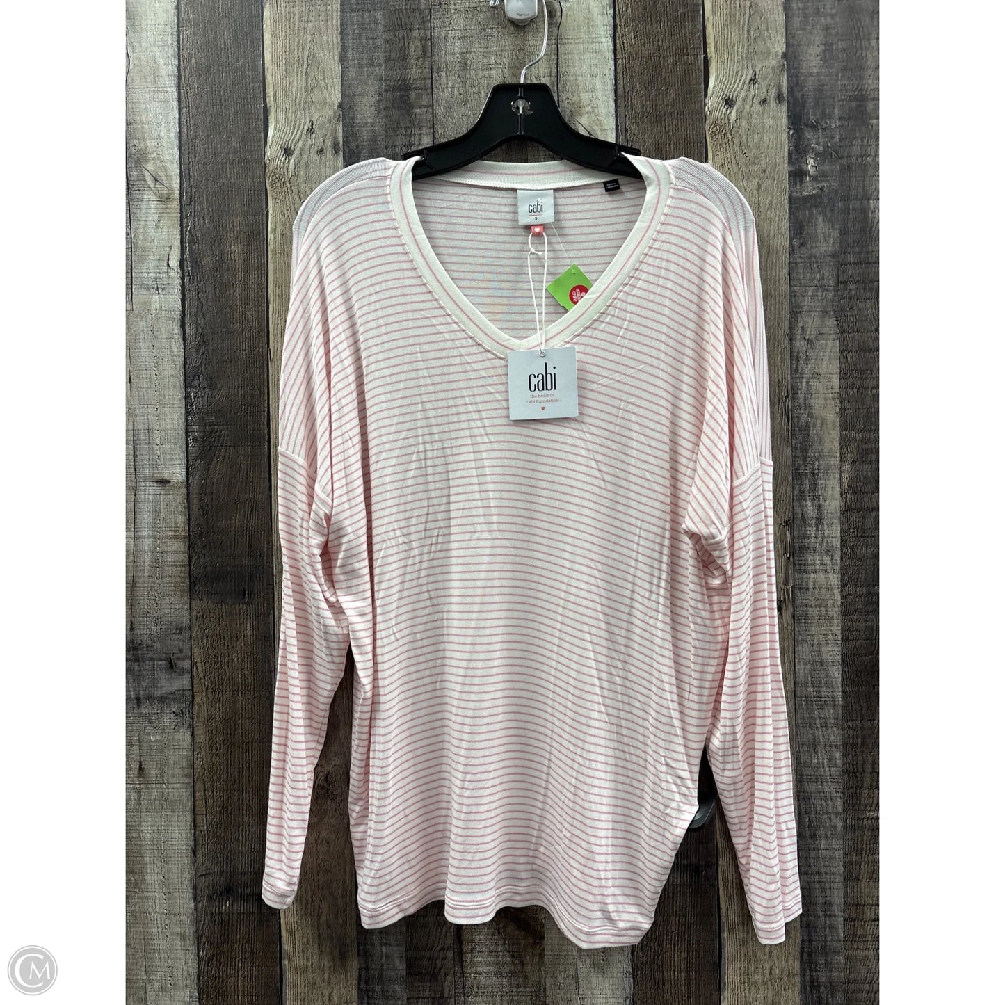 Top Long Sleeve By Cabi In Pink & White, Size: S