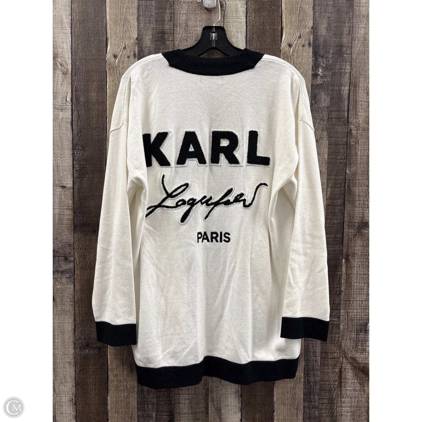 Sweater Cardigan Designer By Karl Lagerfeld In Black & White, Size: M