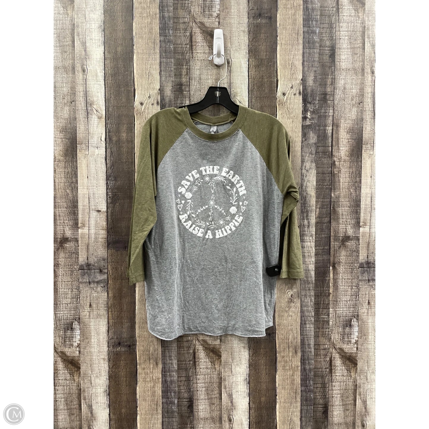 Top Long Sleeve By Next Level In Green & Grey, Size: S
