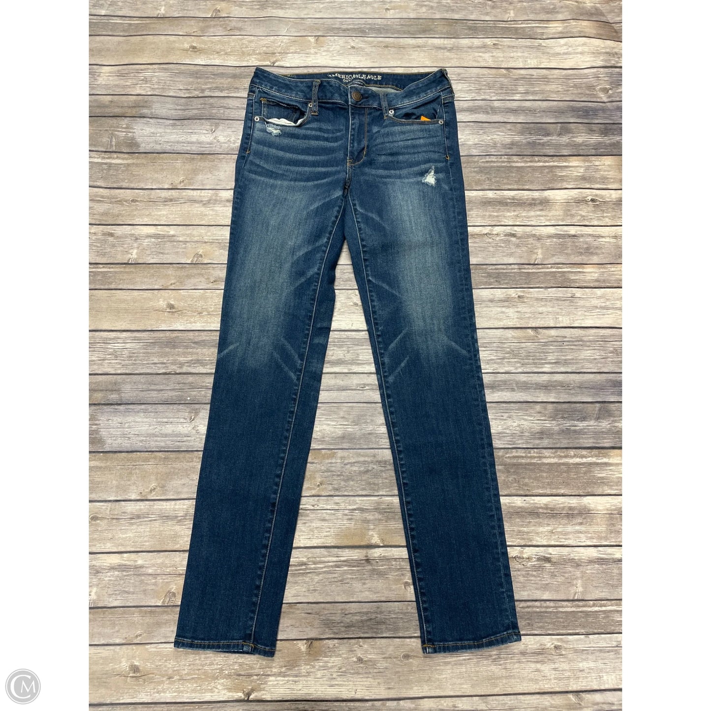 Jeans Skinny By American Eagle In Blue Denim, Size: 8l