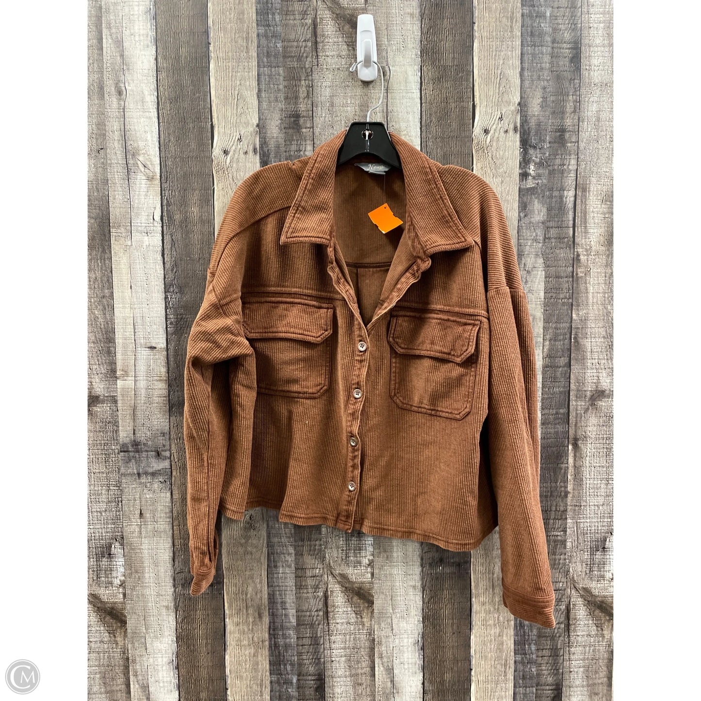 Jacket Shirt By Natural Reflections In Brown, Size: L