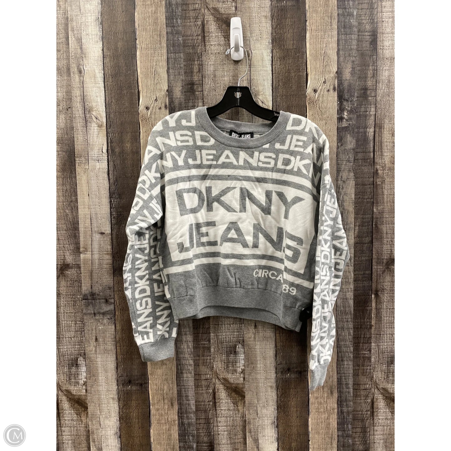 Sweater By Dkny In Grey & White, Size: L