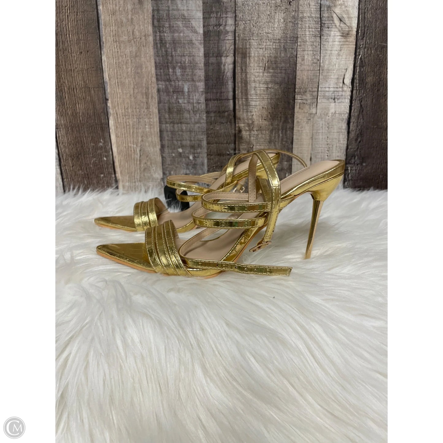 Shoes Heels Stiletto By Pretty Little Thing In Gold, Size: 5