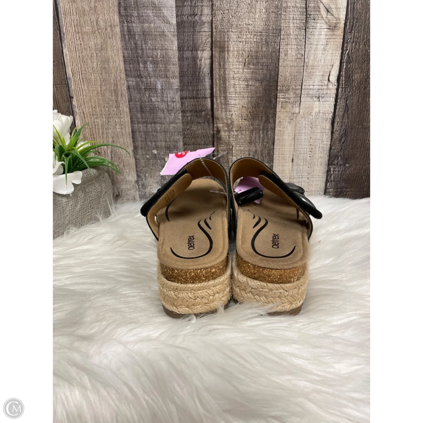 Sandals Heels Block By Aetrex In Black, Size: 6.5