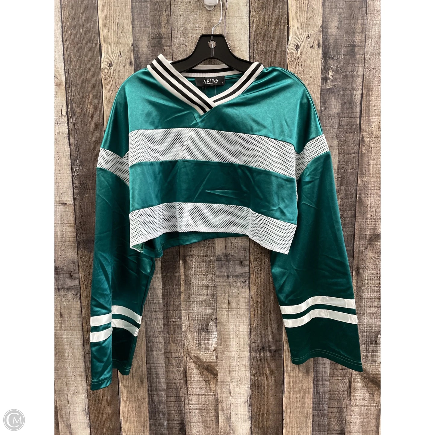 Top Long Sleeve By Akira In Green & White, Size: S