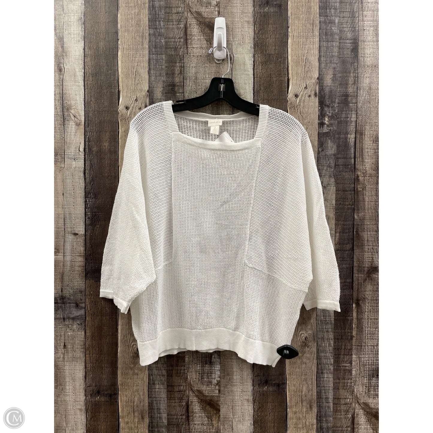 Top 3/4 Sleeve By Chicos In White, Size: L
