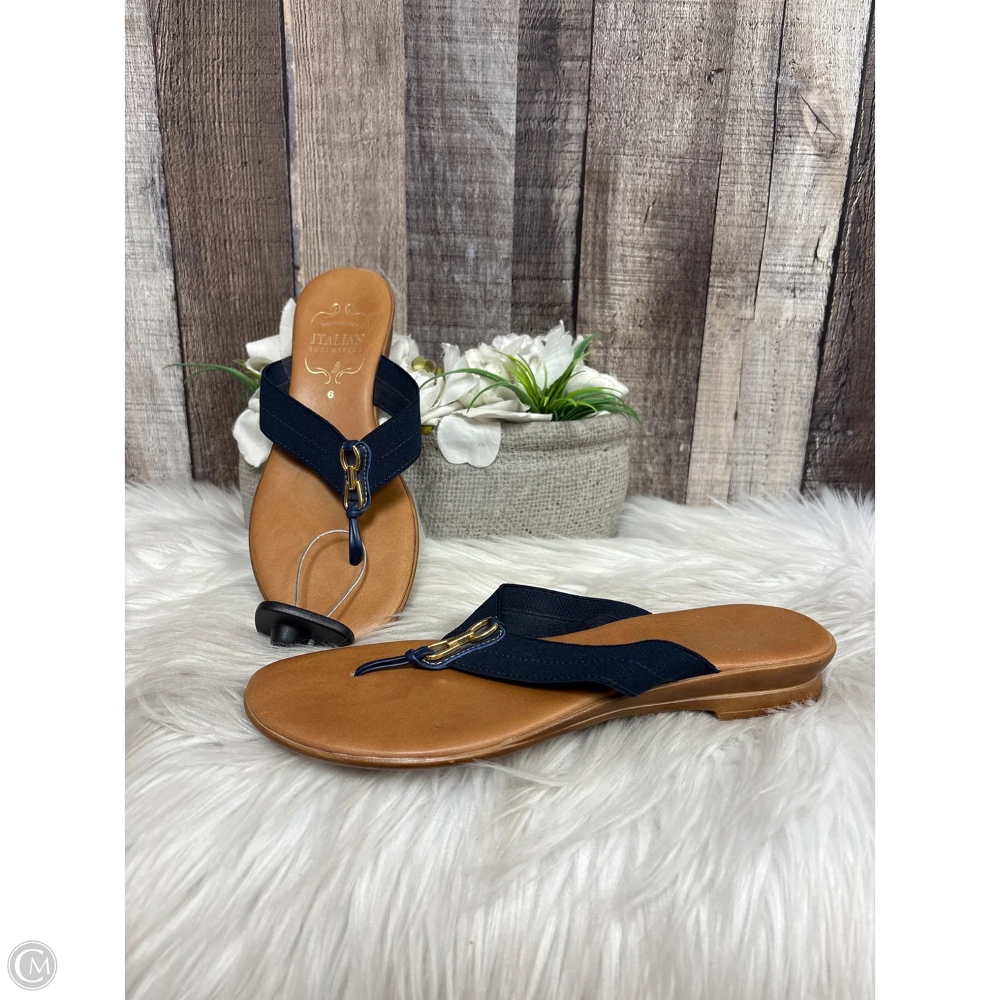 Sandals Flip Flops By Italian Shoemakers In Blue, Size: 6
