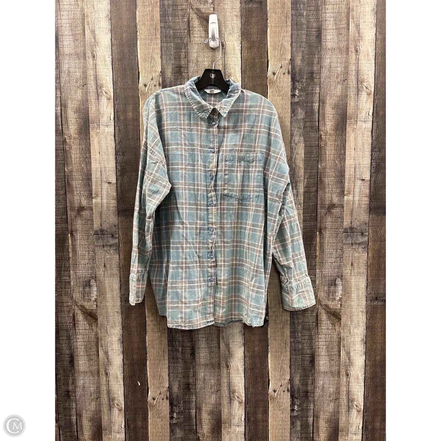 Top Long Sleeve By Topshop In Plaid Pattern, Size: M