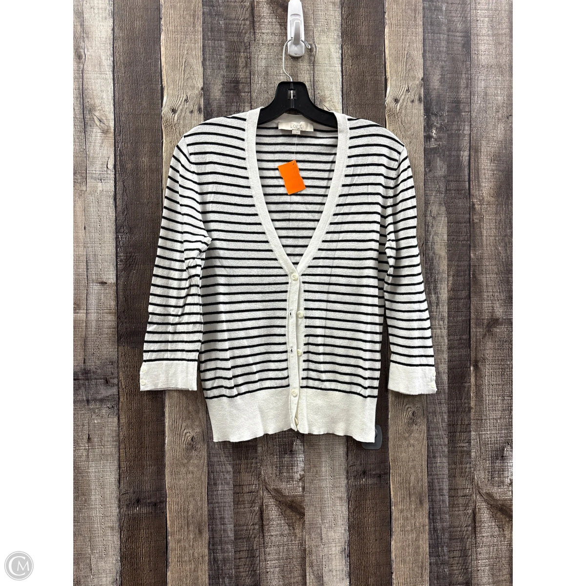 Sweater Cardigan By Loft In Striped Pattern, Size: M