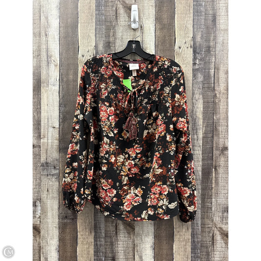 Top Long Sleeve By Knox Rose In Floral Print, Size: Xl