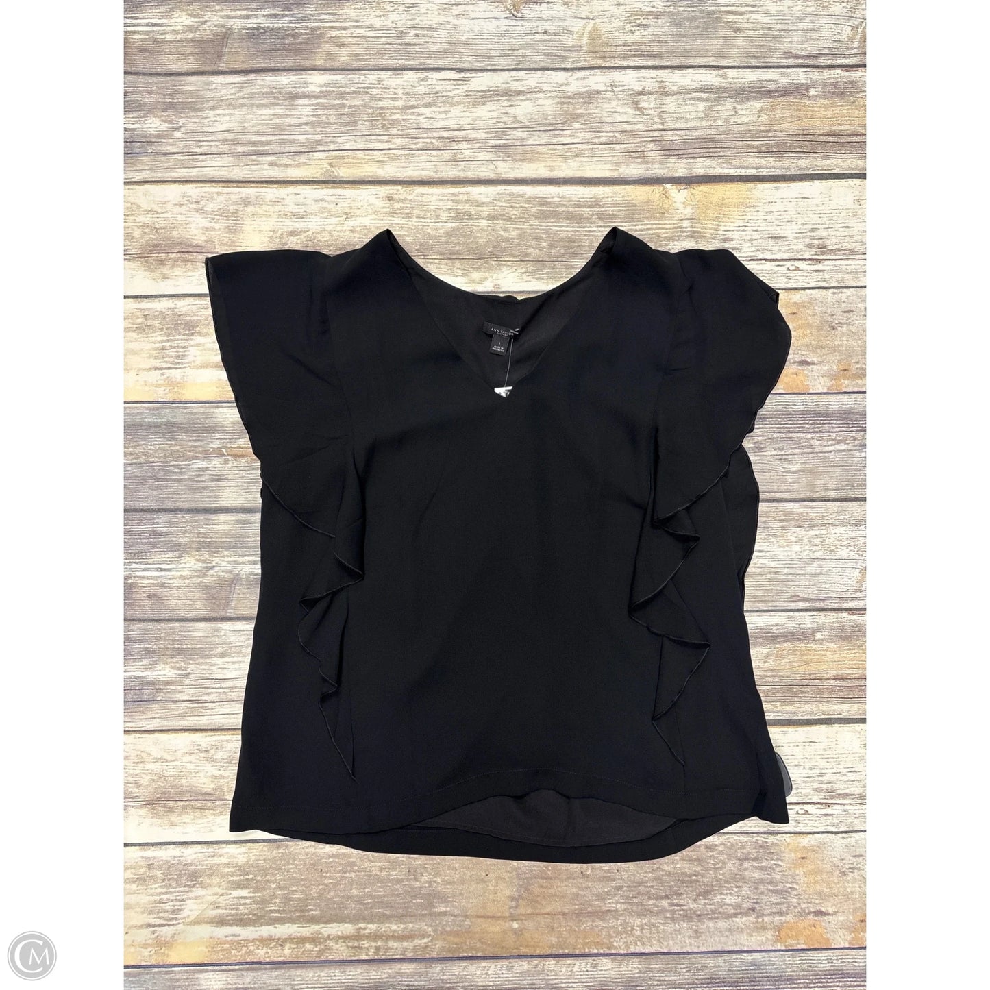 Blouse Short Sleeve By Ann Taylor In Black, Size: L
