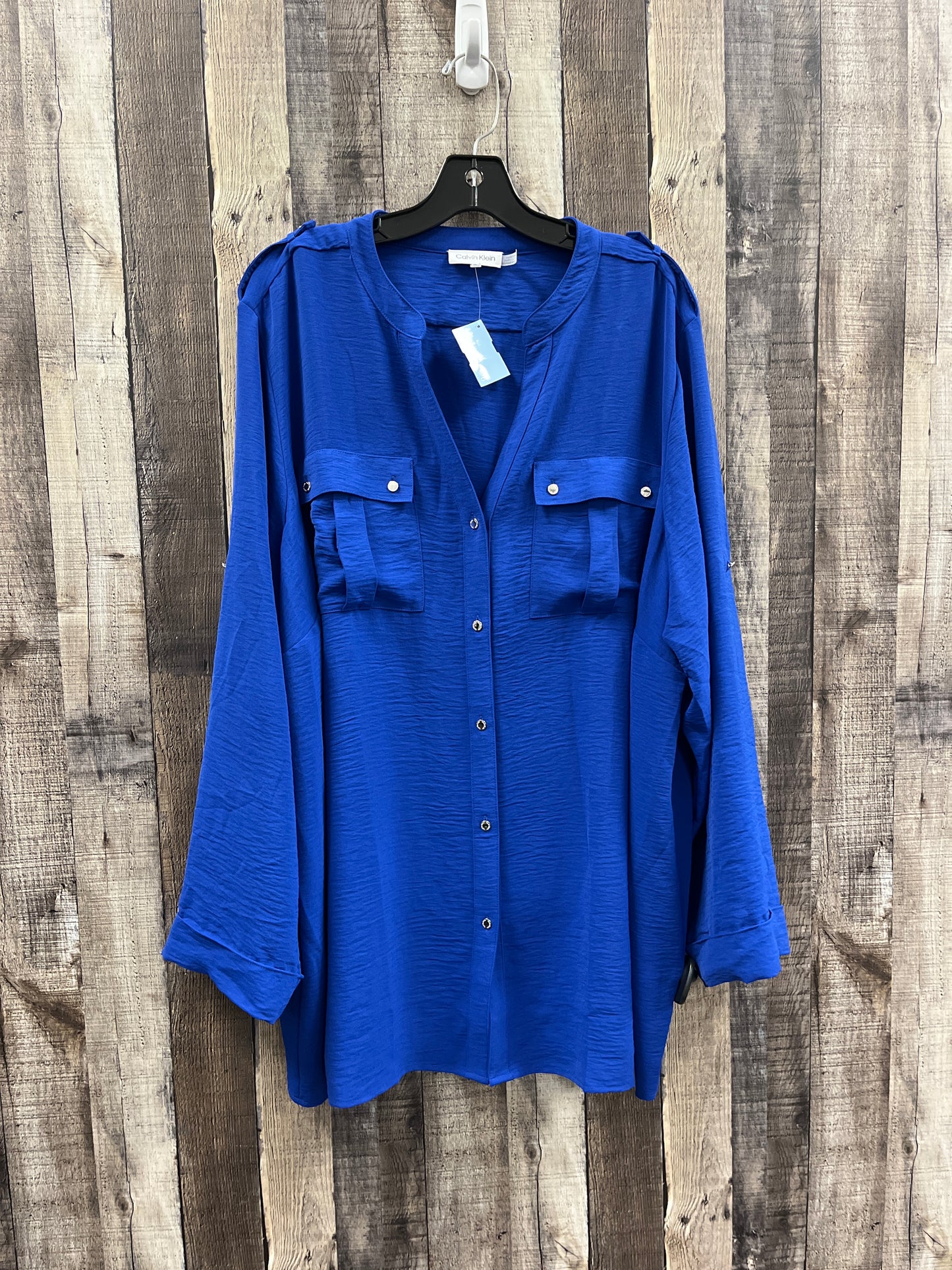 Top Long Sleeve By Calvin Klein In Blue, Size: 2x