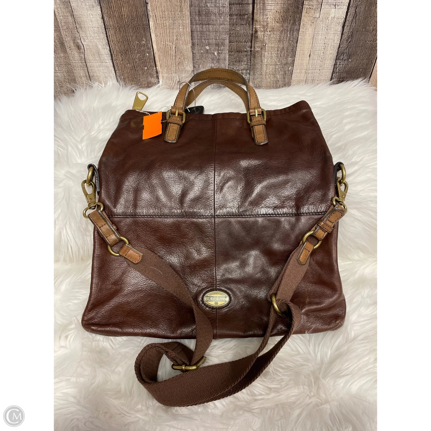 Handbag Leather By Fossil, Size: Large