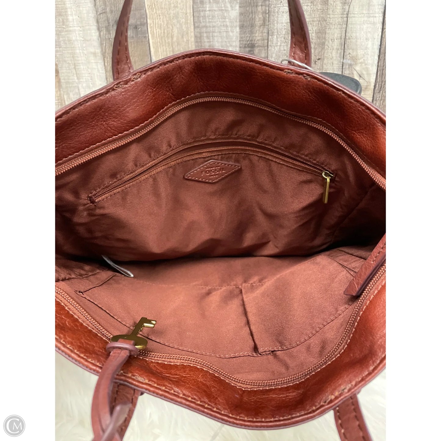 Handbag Leather By Fossil, Size: Large