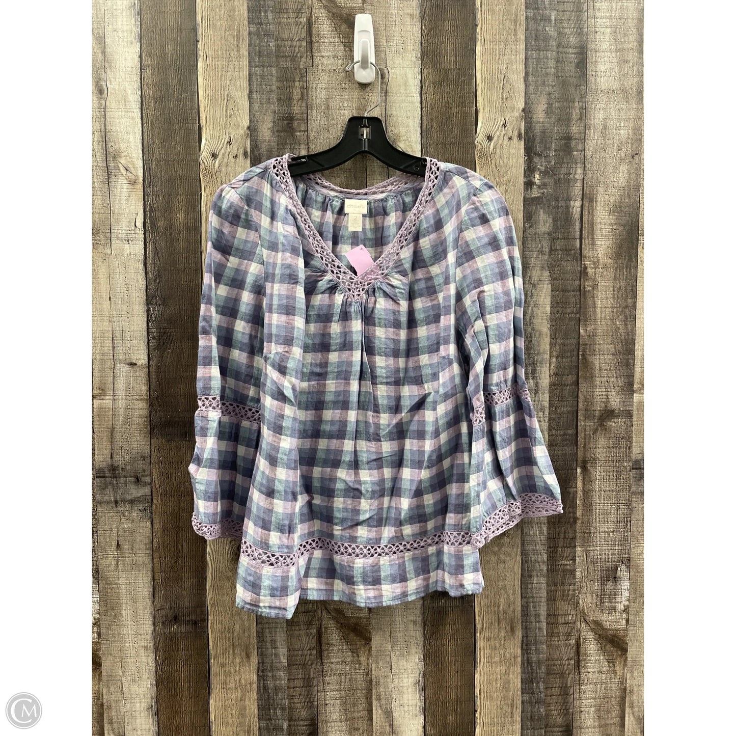 Top Long Sleeve By Chicos In Plaid Pattern, Size: L