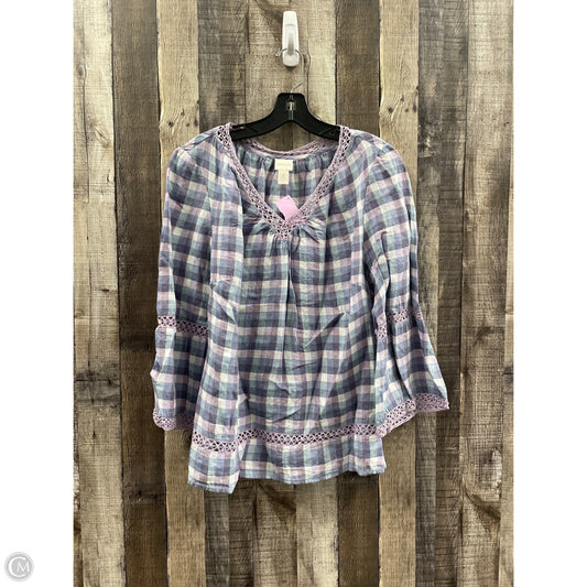 Top Long Sleeve By Chicos In Plaid Pattern, Size: L