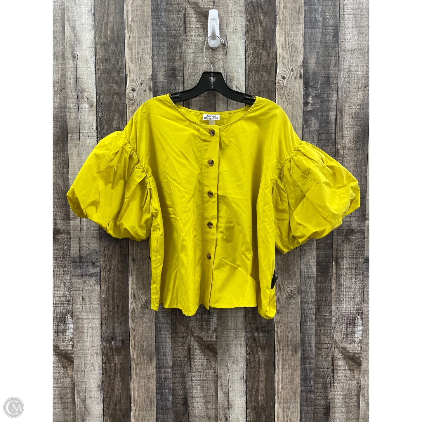 Blouse Short Sleeve By Future Collective In Yellow, Size: 1x