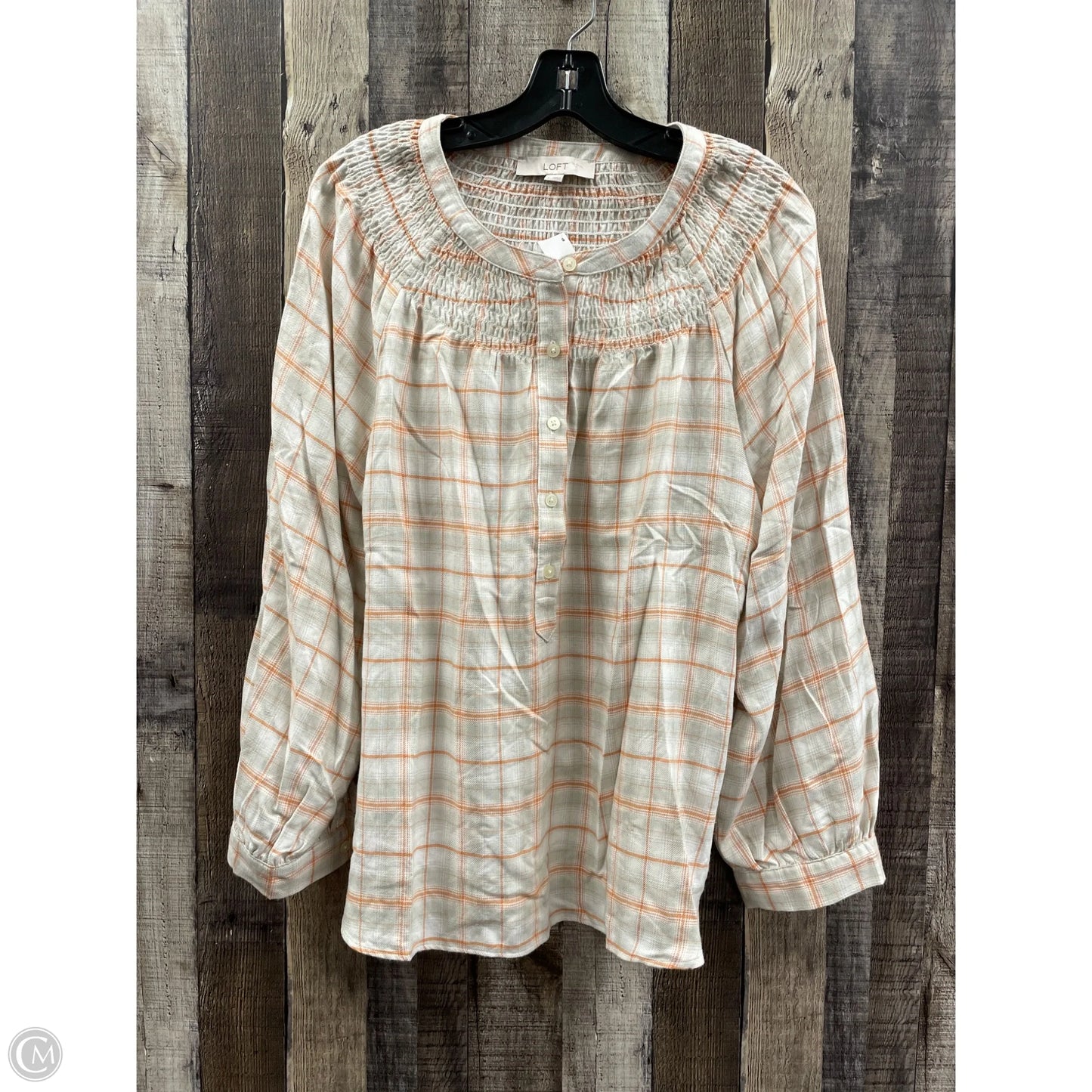 Top Long Sleeve By Loft In Plaid Pattern, Size: L