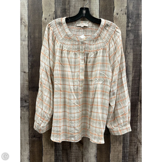 Top Long Sleeve By Loft In Plaid Pattern, Size: L
