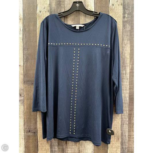 Top 3/4 Sleeve By Valerie Stevens In Navy, Size: Xl