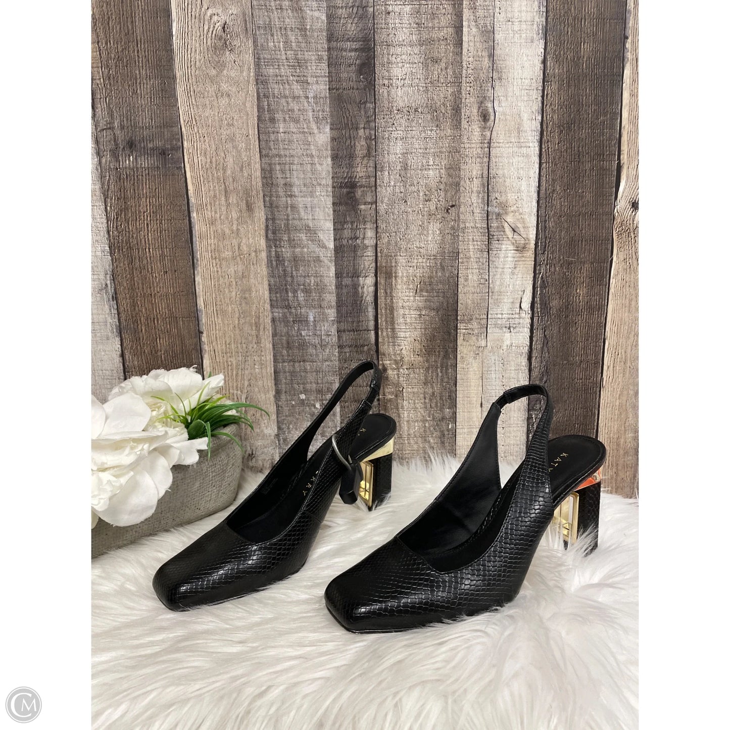 Shoes Heels Block By Katy Perry In Black & Gold, Size: 8