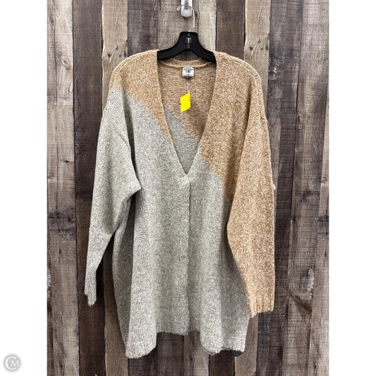 Sweater Cardigan By Cabi In Grey & Tan, Size: 2x