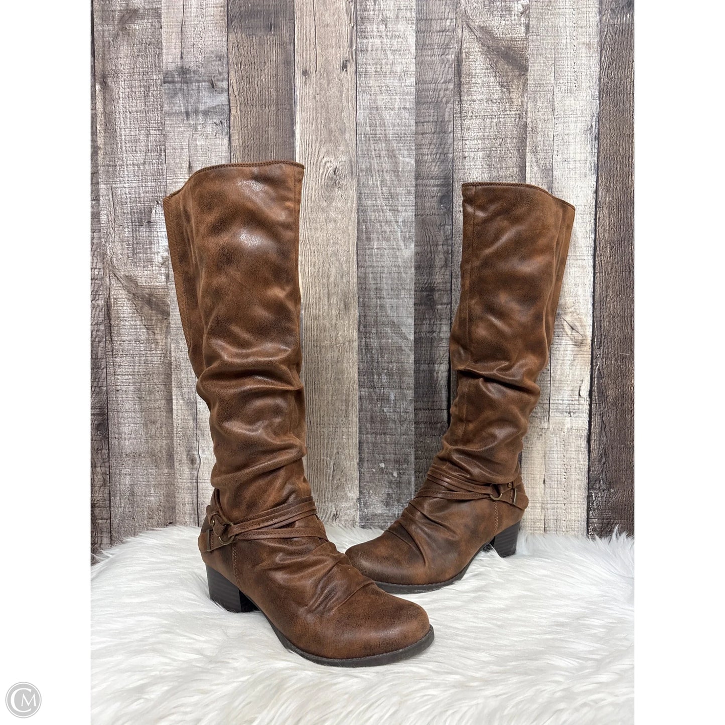 Boots Knee Heels By Yuu Collection In Brown, Size: 7