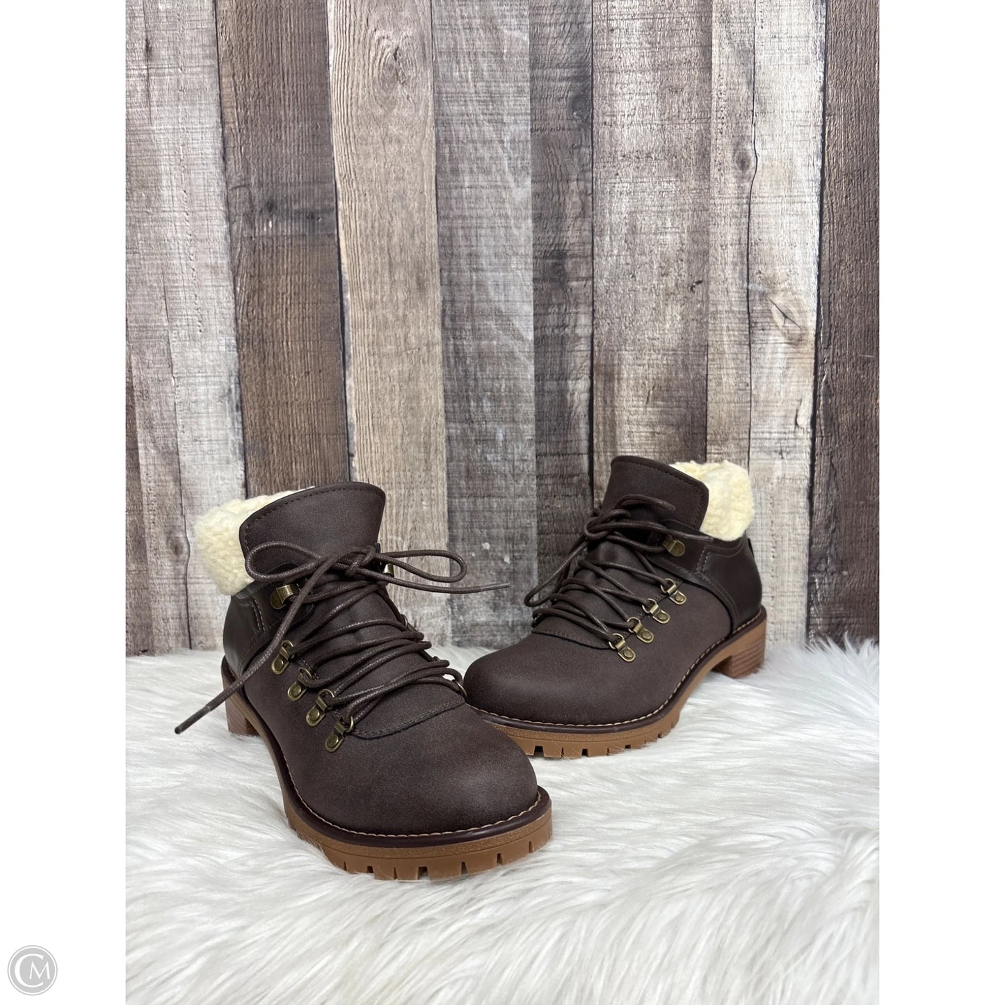 Boots Ankle Heels By Sporto In Brown & Cream, Size: 9