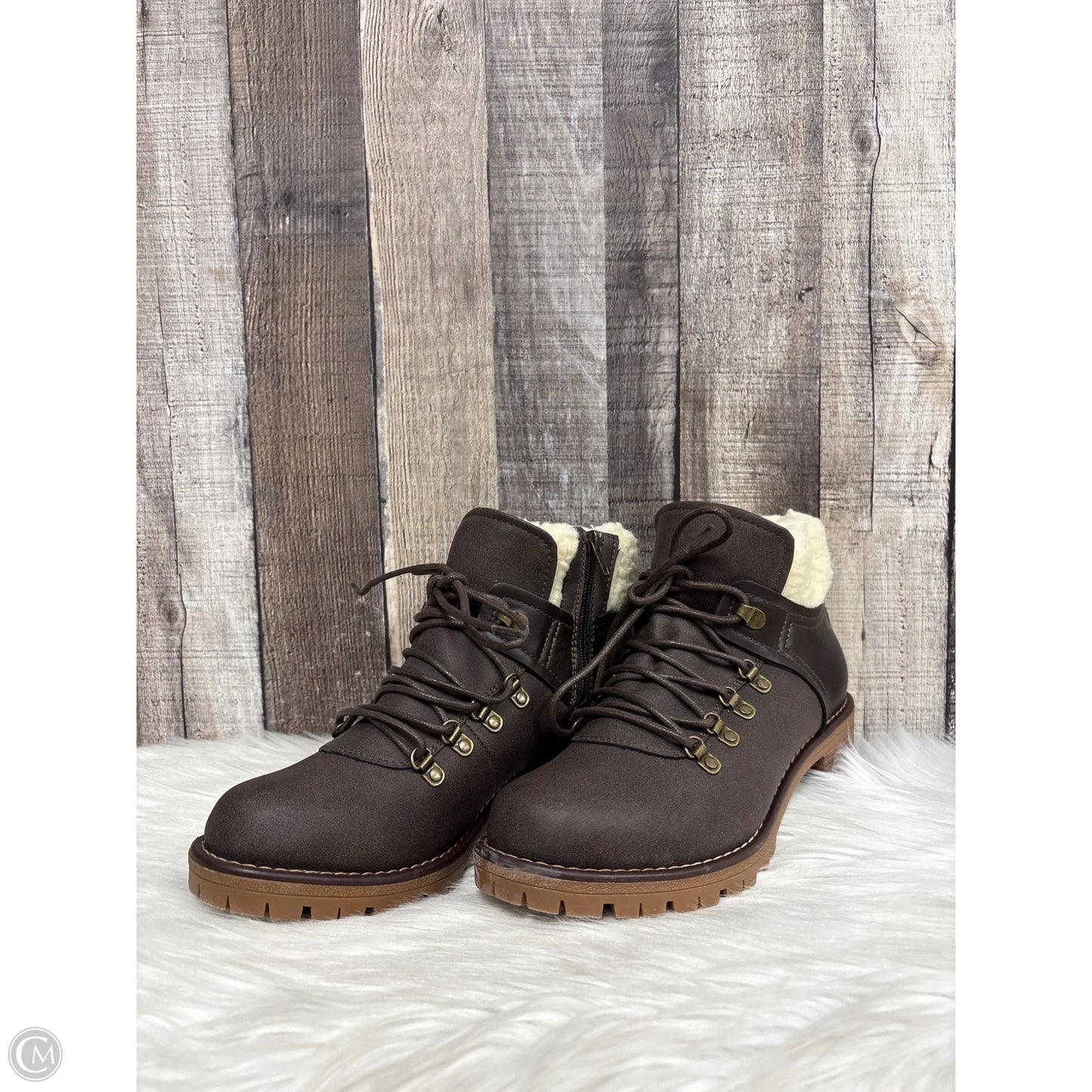 Boots Ankle Heels By Sporto In Brown & Cream, Size: 9