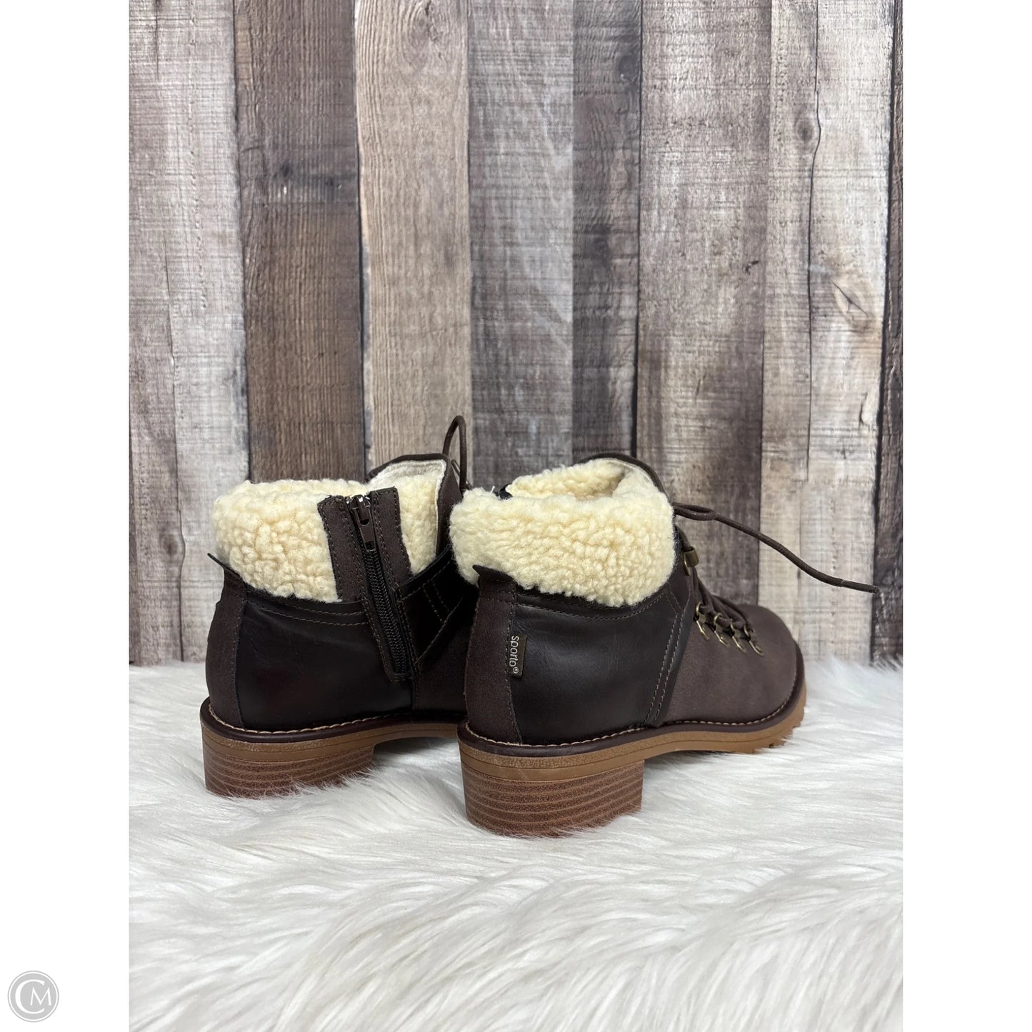 Boots Ankle Heels By Sporto In Brown & Cream, Size: 9