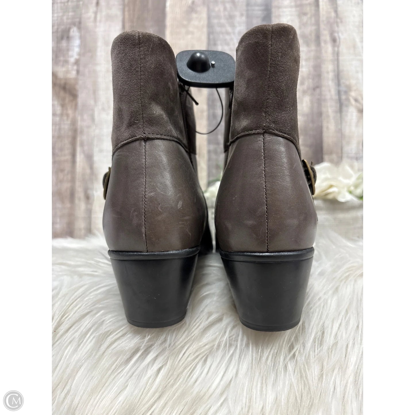 Boots Ankle Heels By Clarks In Brown, Size: 11